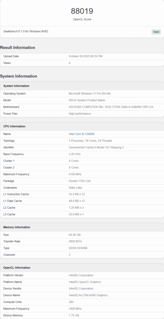 Intel Arc A580 GPU Crushes the AMD RX 7600 in OpenCL! image 123 Intel Arc A580 GPU OpenCL Benchmark