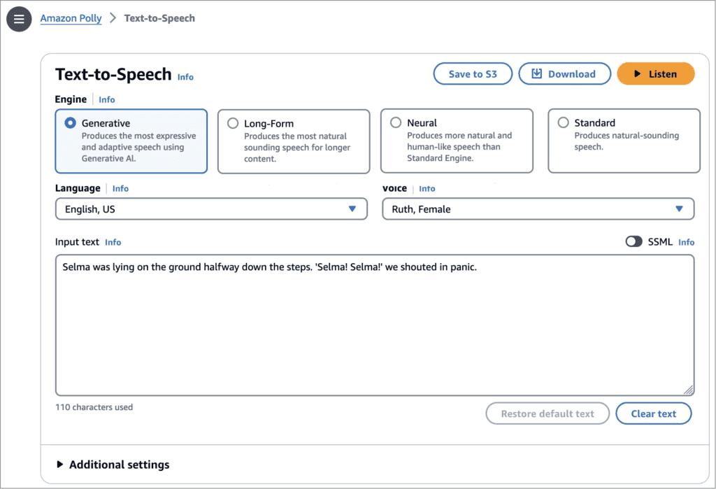 Amazon Polly's Generative Engine Offers 3 Evocative Voices image 18 Amazon Polly Text-to-Speech
