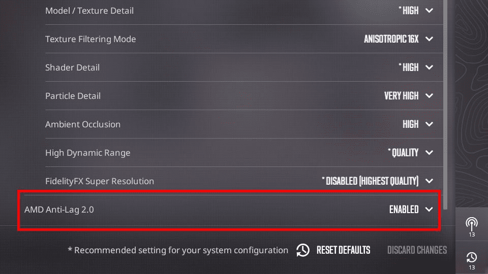 Recommanded settings for your system configuration