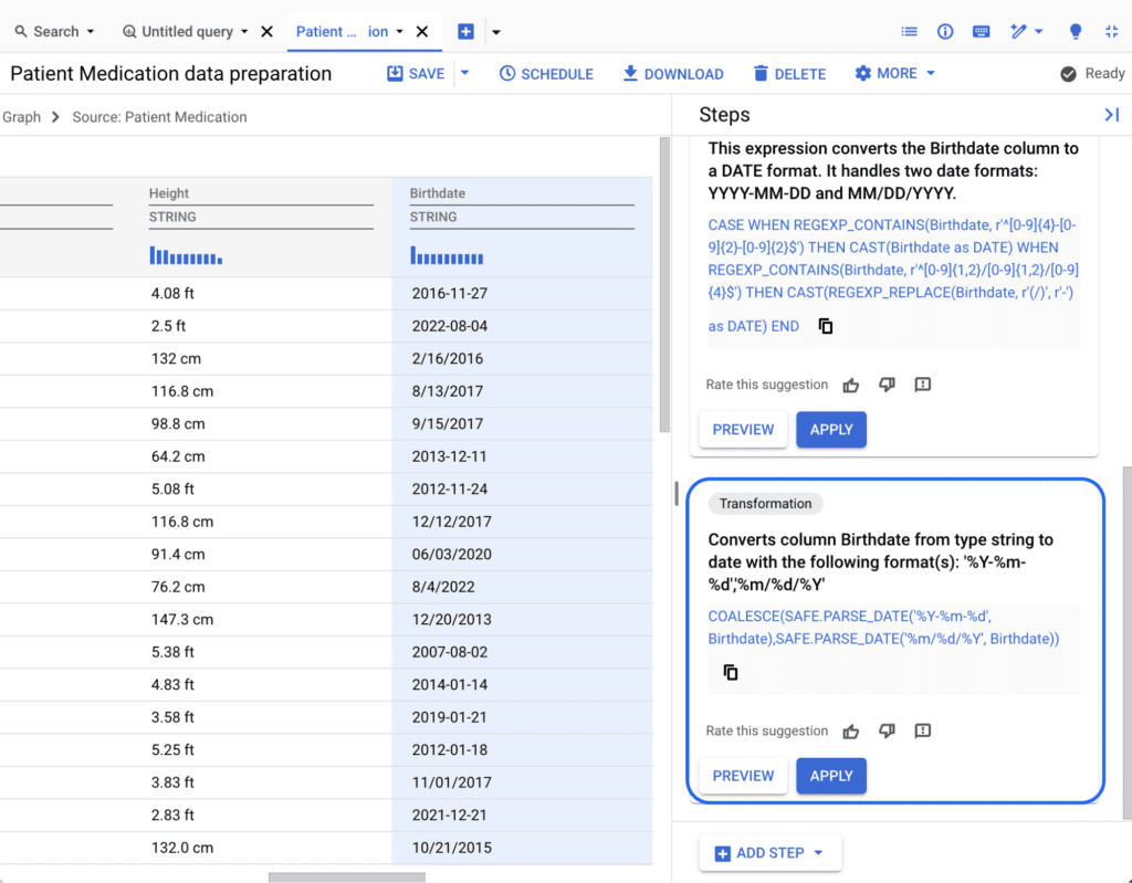 Gemini in BigQuery to generate data preparation 