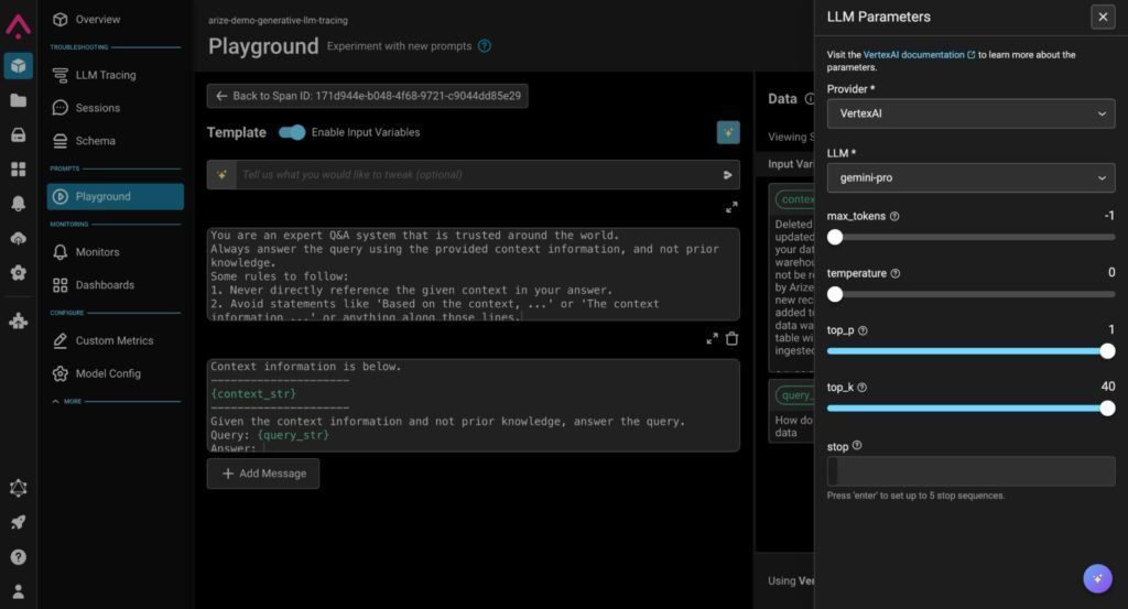 Prompt + Data Playground Using Vertex AI API serving Gemini 1.5 Pro