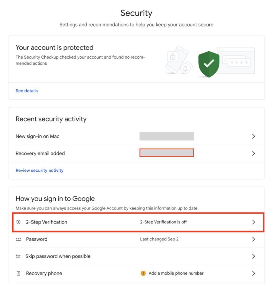 Step 1: Access security settings