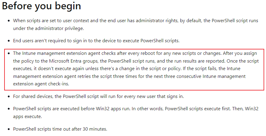 Intune management scripts are executed at startup